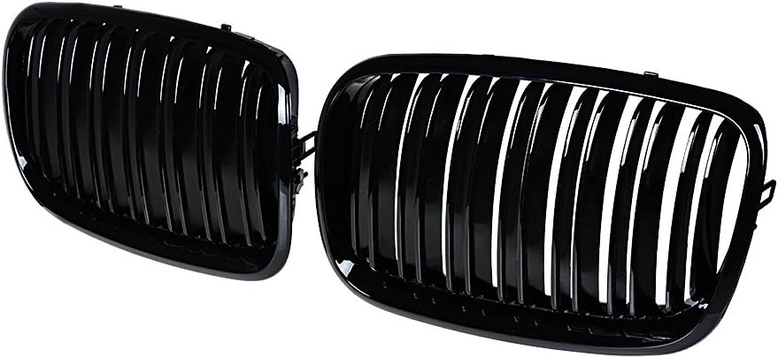 Front Kidney Grille Grill Replacment for BMW X5 X5M X6 X6M Hybrid E70 E71 E72 (Glossy Black Dual Slats)