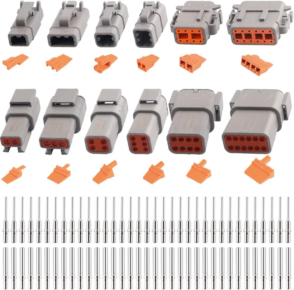 ST6141 DTM Connector Kit,2 3 4 6 8 12 Pin Grey IP67 Waterproof Connector with 35 Pairs Barrel Style Solid Contacts Pin Sockets(Size 20/Wire Range 20-22 AWG)