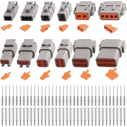 JRready ST6141 Kit de conectores DTM, 2 3 4 6 8 12 pines gris IP67 conector impermeable con 35 pares de contactos sólidos estilo barril (tamaño