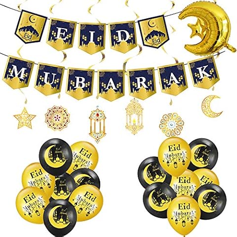 YNOUU Ramadan Mubarak Party Decoration Set-16pcs Themed Black Gold Latex Balloons and Spiral Hanging Ornaments and Ramadan Balloons for Hajj Mubarak Party Holiday Home Decoration Cover