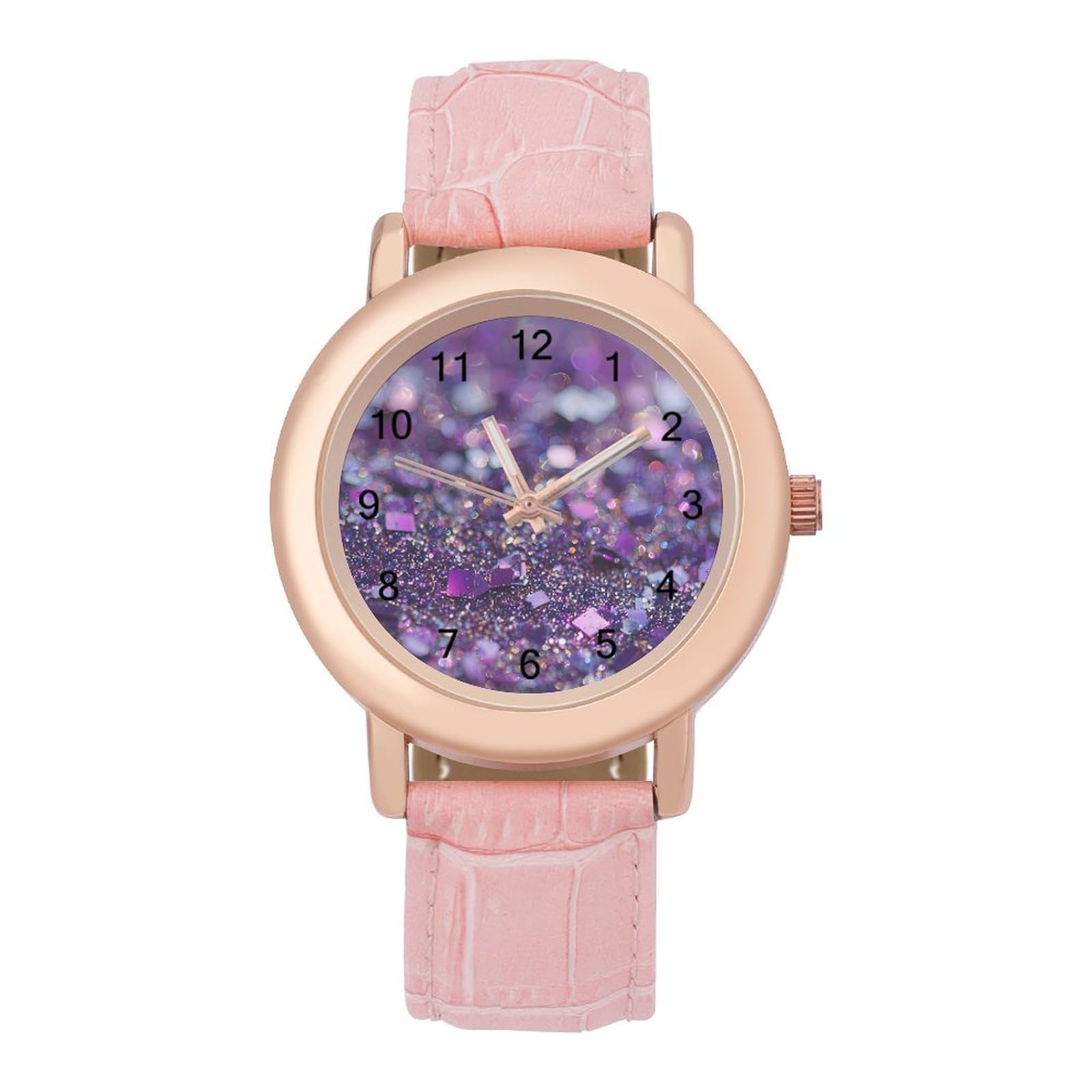 Purple Glitter Storm Damen-Armbanduhr, leicht ablesbar, flexibel, drei Zeiger, rundes Gehäuse, Quarzuhr für kleine Handgelenke