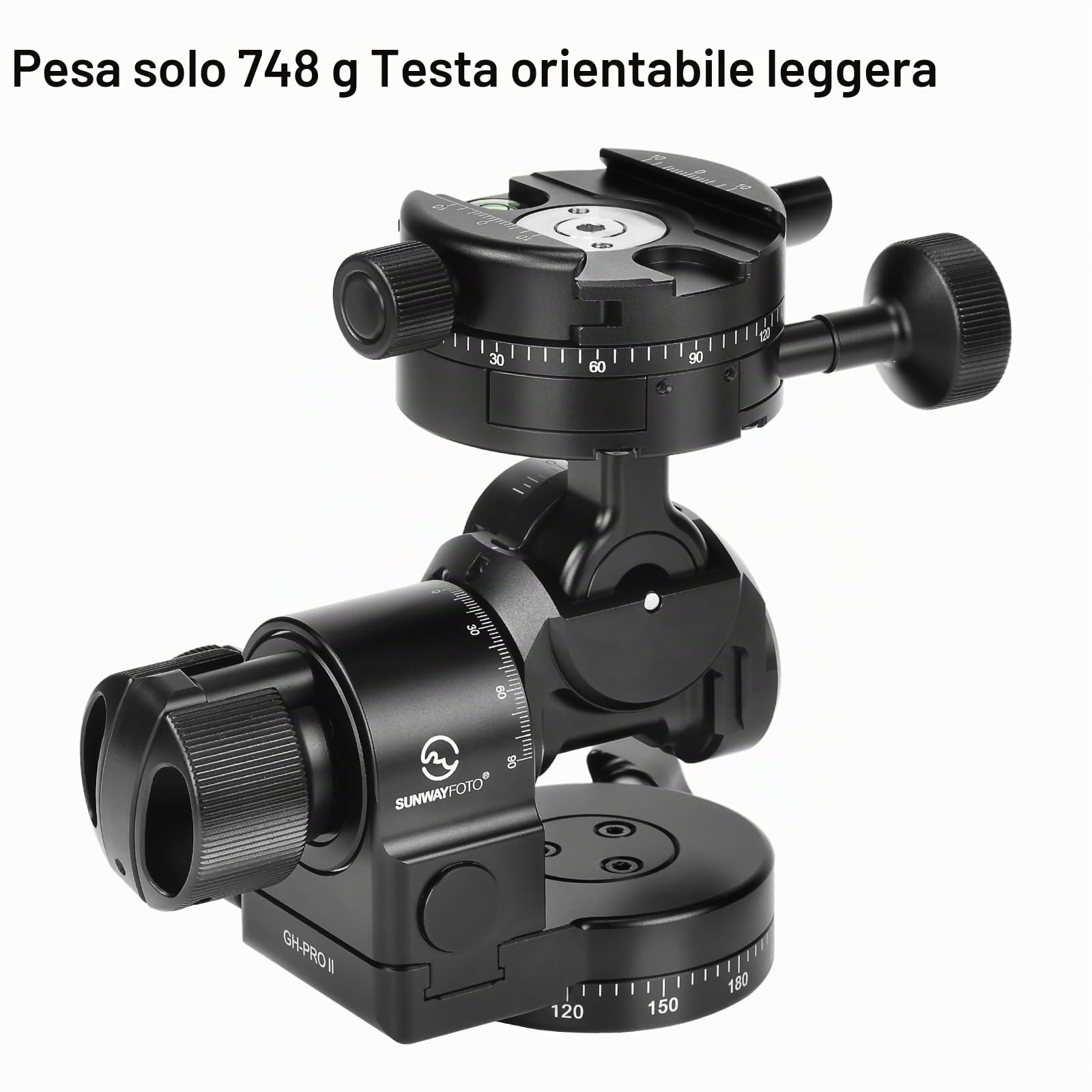 Sunwayfoto GH-PROII+ Regolazione indipendente 3D della testa ingranata viene fornita con morsetto panoramico orientato GC-01