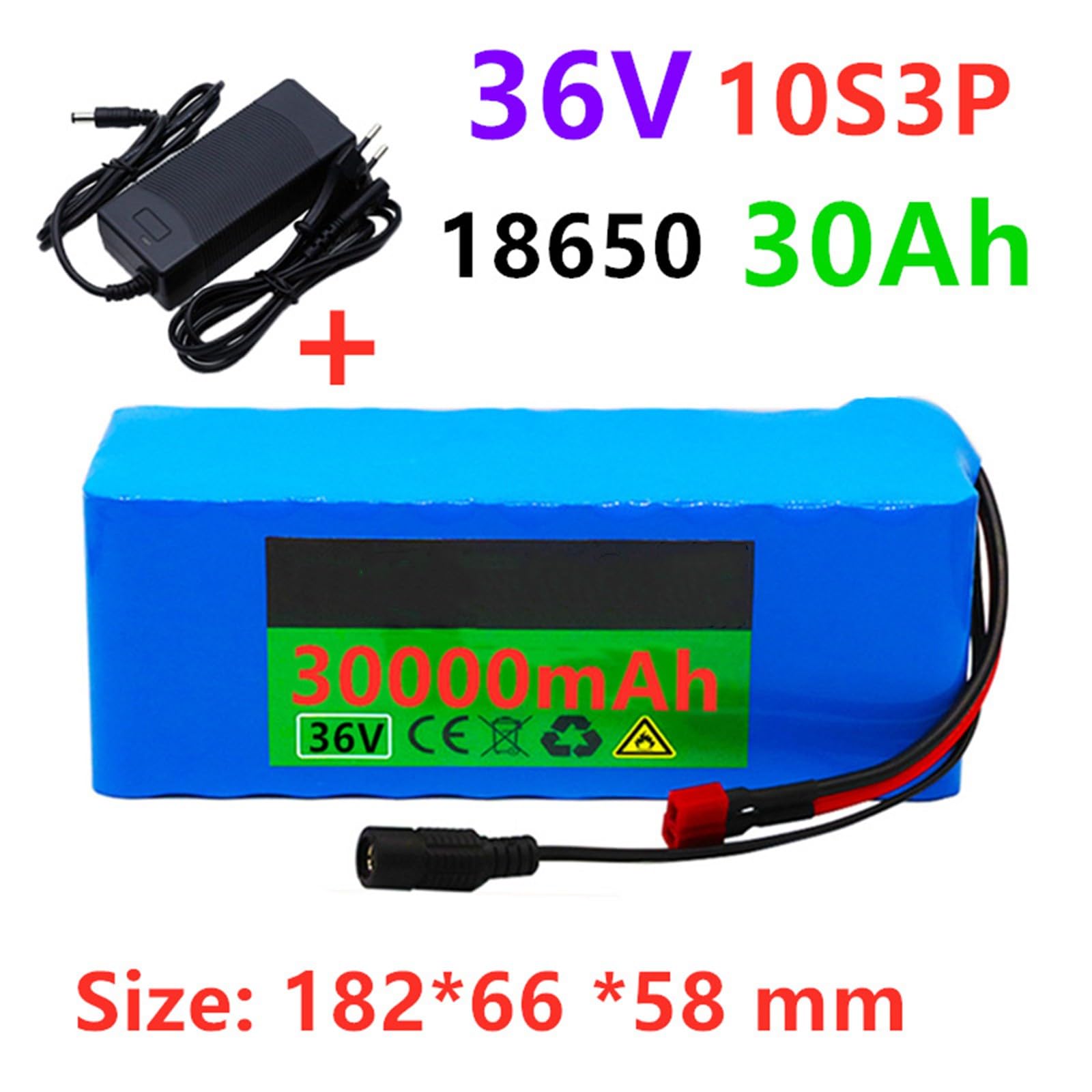 Batería de Litio para Bicicleta eléctrica Plegable de 36 V y 30 Ah, Resistente al Agua, batería extraíble con Cargador para Motor de Bicicleta de 500 W T+DC