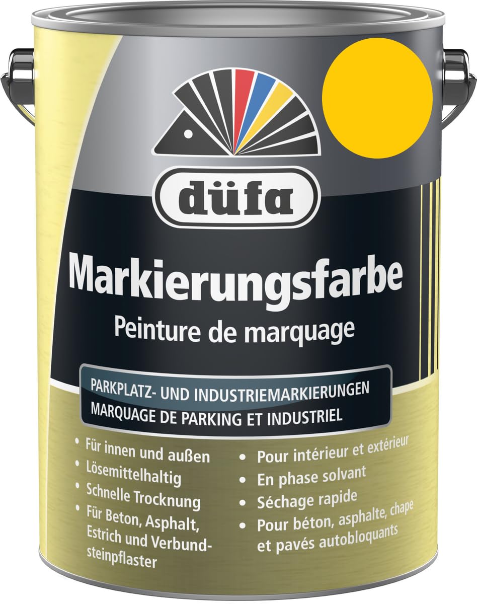 düfa Markierungsfarbe Gelb 2,5 Liter Parkplatz- & Industriemarkierungen auf Beton, Asphalt und Estrich | abriebfeste Parkplatzfarbe & Bodenfarbe
