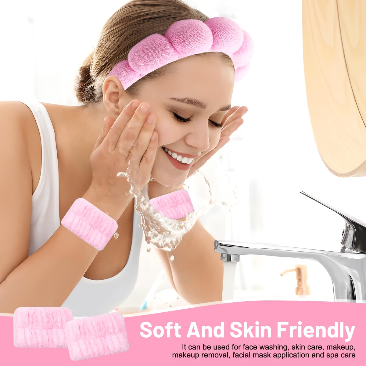 9 Pcs Spa Headband for Washing Face Wristband Spa Bow Headband Set, Multi Functional Makeup Headband - Image 4