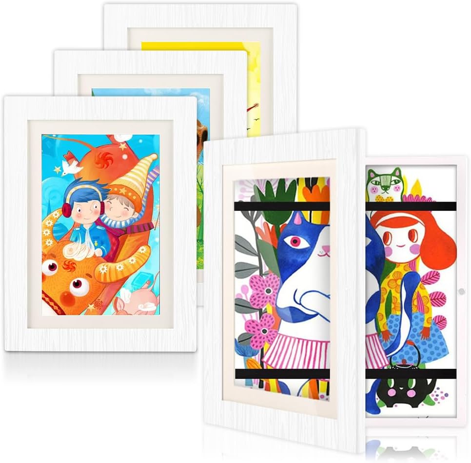 [4-Pack] Kids Art Frame for Children Art Projects, 8.5x12 Front Opening Kids Artwork Frames Changeable, Display Storage Picture Frames for Kids Drawing, Schoolwork, Crafts, Photos, Holds 50 Pcs, White