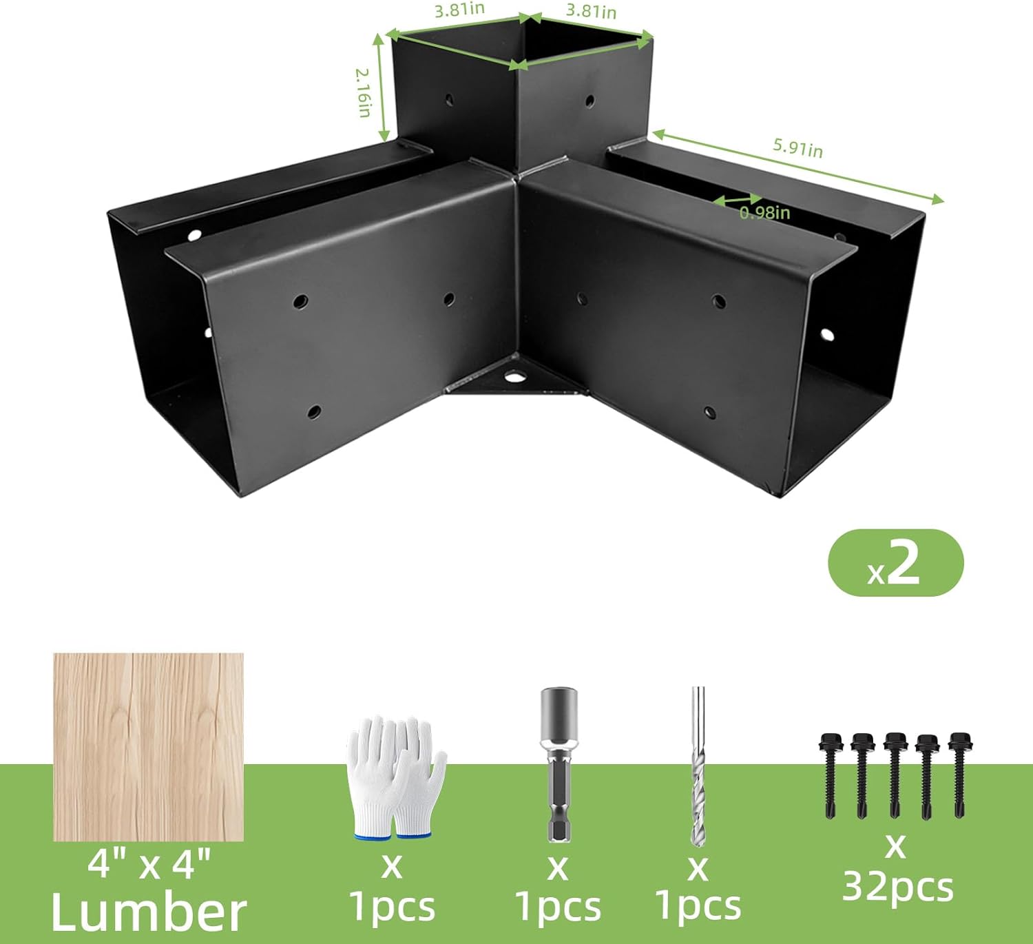 Pergola Bracket kit 4x4,3-Way Right Angle Corner Bracket Woodworks Pergola kit for Wood Beam (Actual: 3.5" x3.5'') Outdoor Gazebos, Patio Pergolas, Log Cabins - 2 Pack…