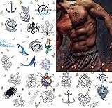 Dopetattoo 24 sheets Temporary Tattoos Mermaid Anchors Octopus Ocean Whale Fish Fake Tattoos for Fac