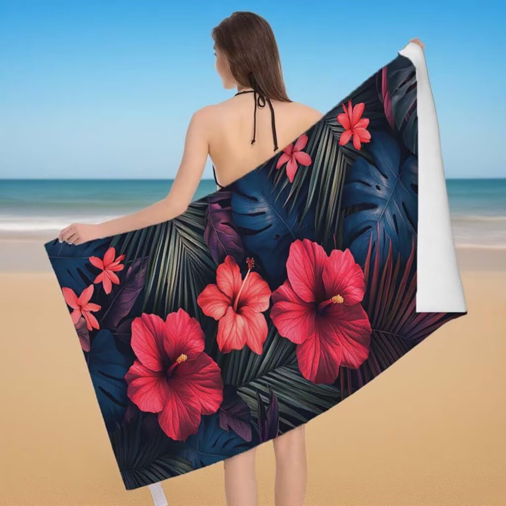 Toalla de Playa Grande 220x100cm/35x70cm, Juego de 2 Toalla Microfibra XXL de Antiarena, Toallas Playa Suave Ligera, Absorbente Secado Rápido, Beach Towel Viaje Yoga, Regalo Mujer Hombre (Flor) F-49