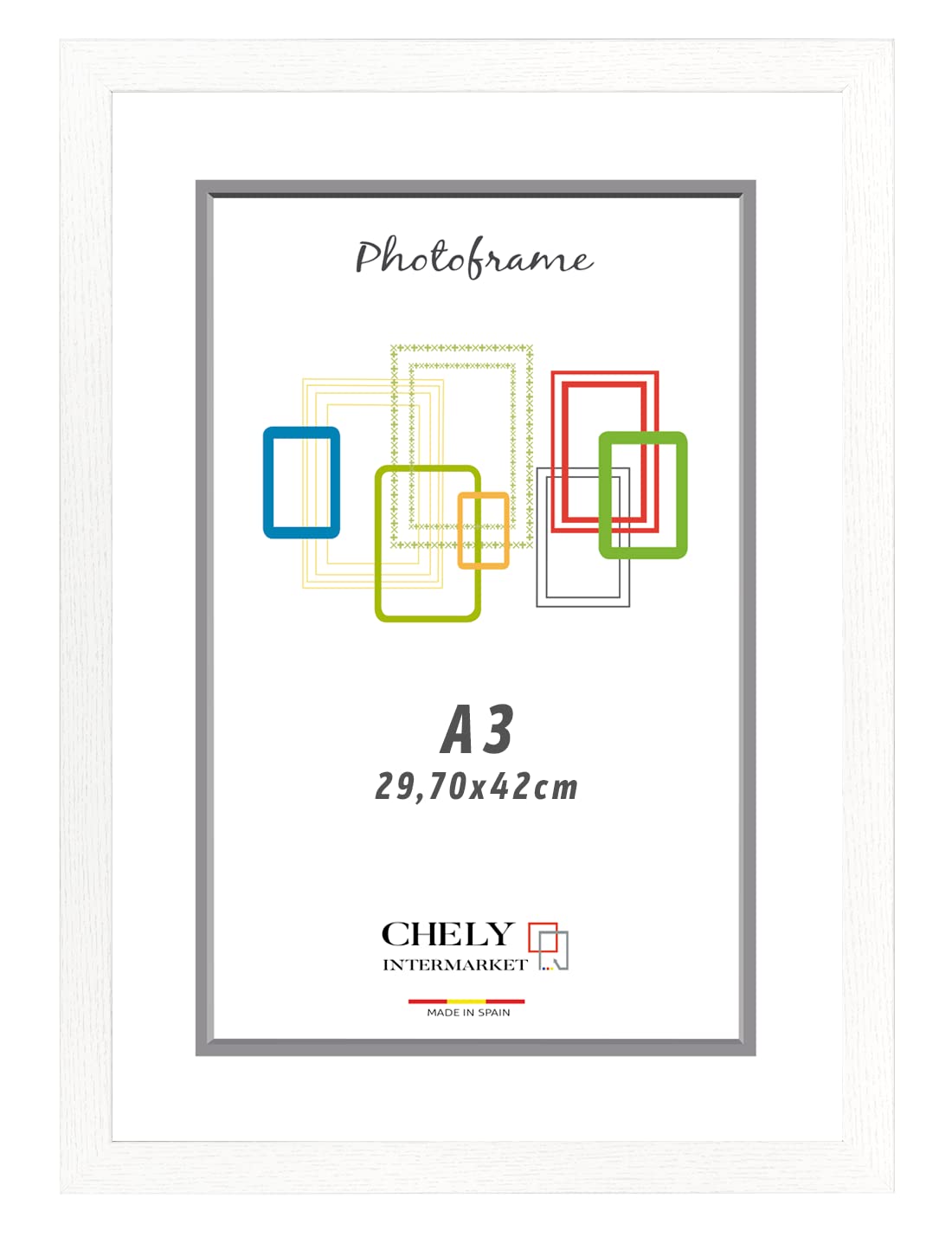 CHELY INTERMARKET MOD-254 Marco Fotos Madera Blanco A3 Estilo Nórdico Rústico Moderno Escandinavo Decorativo Cuadro Horizontal Vertical Cristal Moldura Ancha Color Blanco Decoración
