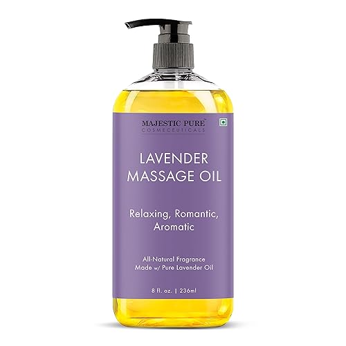 MAJESTIC PURE Lavender Massage Oil for Massage Therapy - Refreshing, and Relaxing - Natural Oils with Lavender Essential Oil - for All Skin Types - Men and Women - 8 fl oz - Lavender - 8 Fl Oz (Pack of 1)