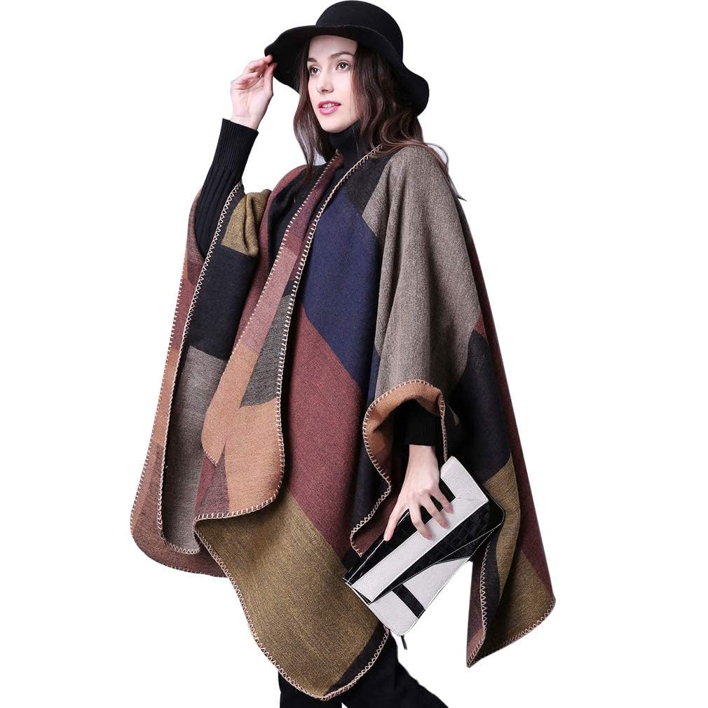Poncho Donna Caldo Mantella Donna Invernale Fronte Aperto Reversibile Cardigan Elegante Scialle Lavorato a Maglia per Primavera Autunno Inverno