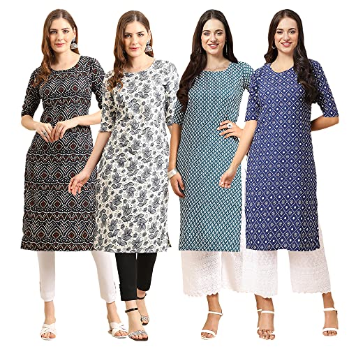Image of Pinkmint Women's Crepe Digital Print Straight Kurta [Pack of 4]