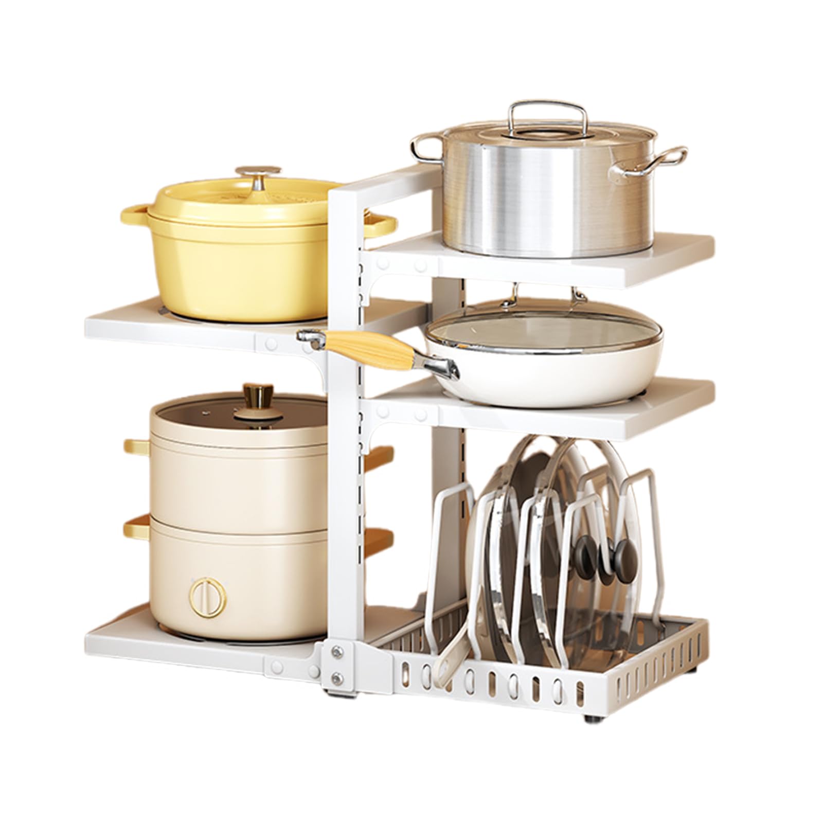 Organizador de cocina ajustable para debajo del gabinete, solución de almacenamiento que ahorra espacio para ollas y sartenes, ideal para ollas grandes, accesorio de cocina eficiente