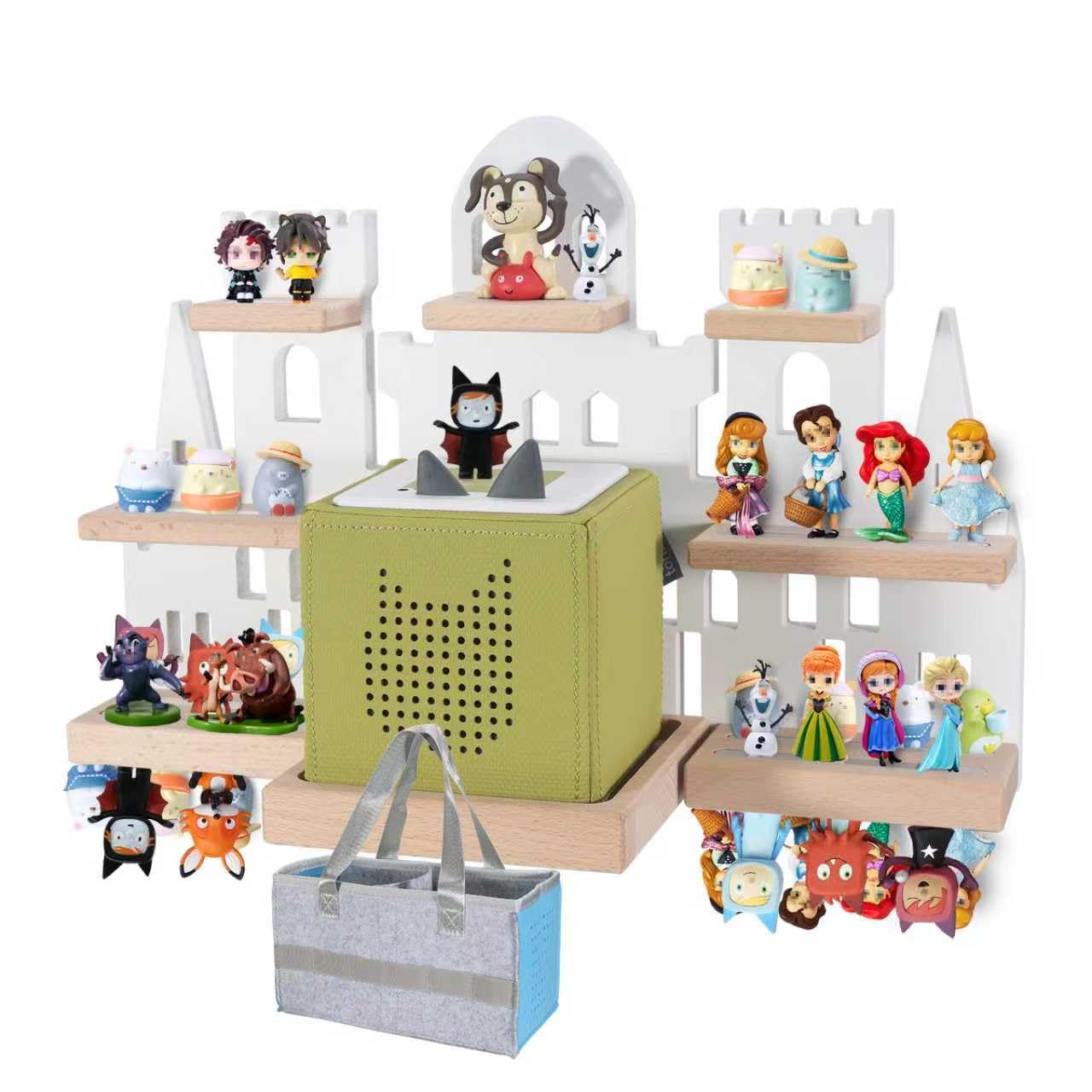 Givilio Tonie Shelf for Toniebox, Castle Tonie Shelf,Tonie Figures Tonie Storage,Magnetic Wooden Floating Shelves Compatible with Tonie Box Player