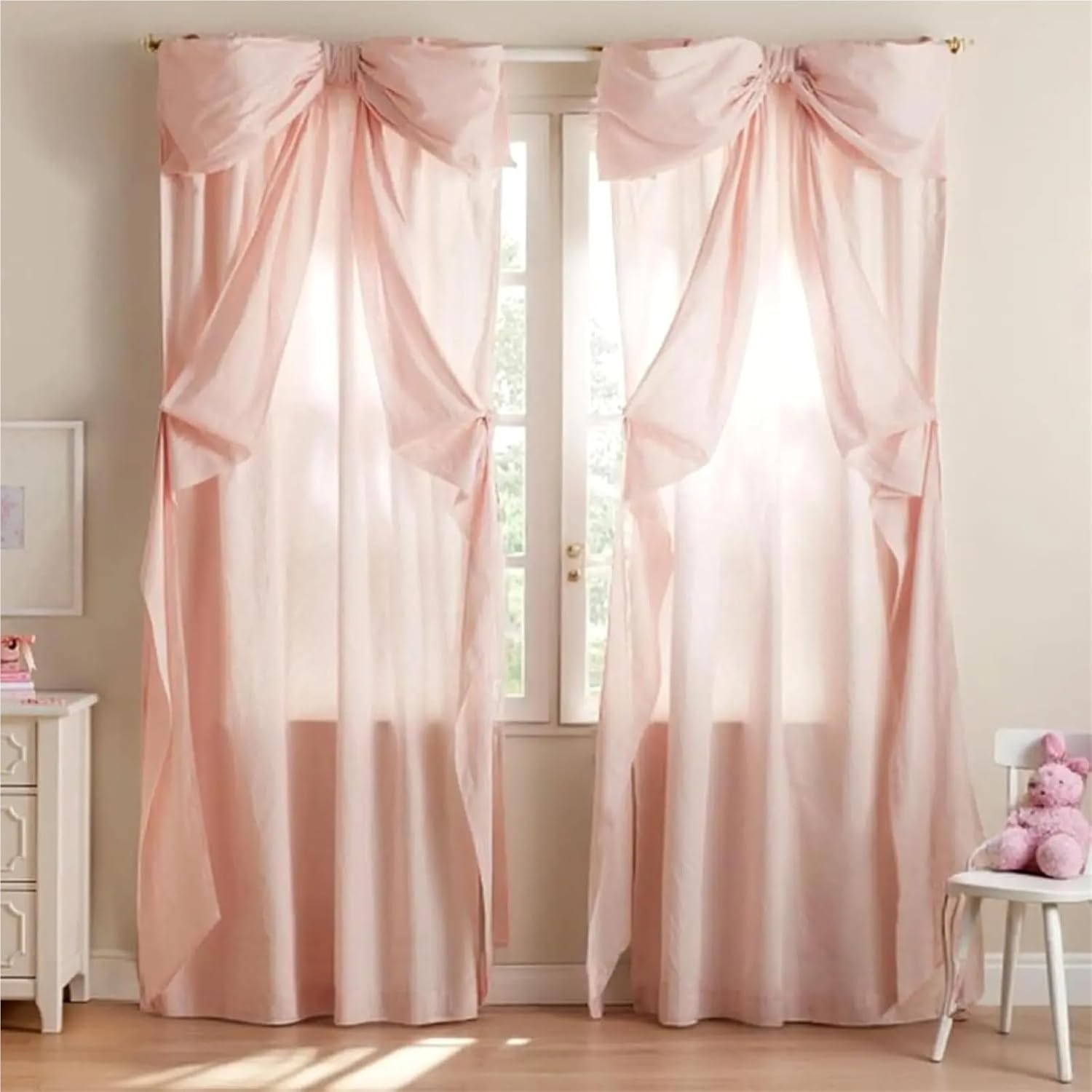 Solid Blackout Curtains for Bedroom 1Panel Light Jade Bowknot Curtains for Window Drapes(86x160cm)