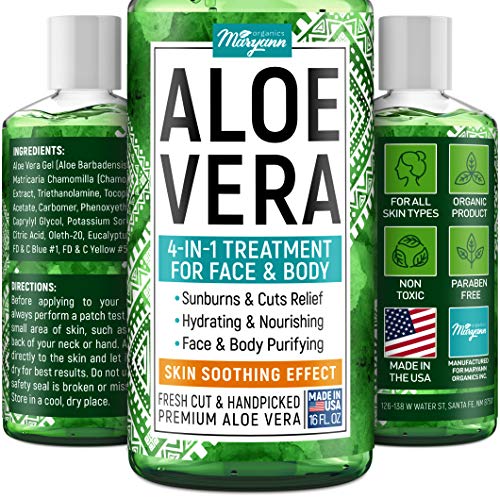 Pure Aloe Vera Gel (16 oz) - Handpicked Aloe Barbadensis - Made in USA - Natural Aloe Face & Body Moisturizer - Anti-inflammatory & Anti-Irritation Acne Treatment - Soothing Gel for Sunburn Relief
