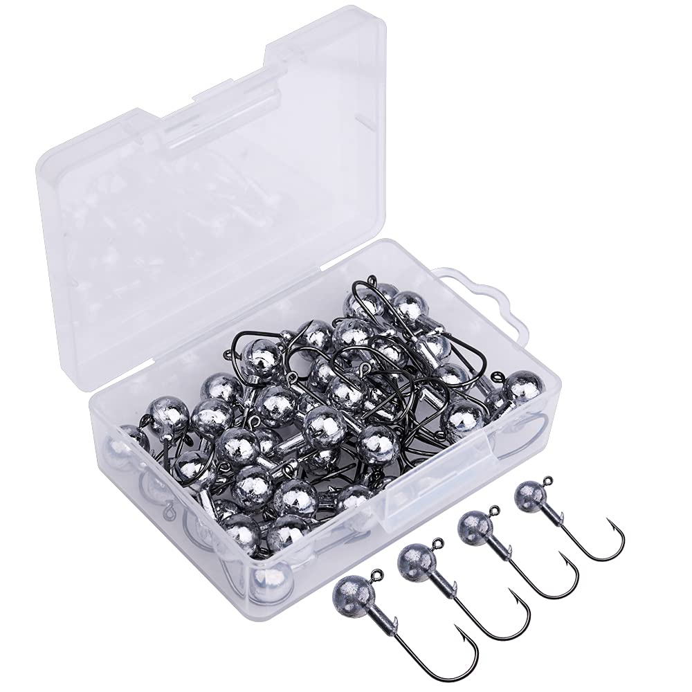 Goture 50-20Pcs Angelhakenset Jigköpfe, Scharfen Jighaken Set für Gummifische, Gummifische Angeln Jighaken, Karpfen Bleikopf-Angelhaken Offset Haken, Jigkopf Haken 1/1.5/2/2.5/3.5/5/7/10/14/20g