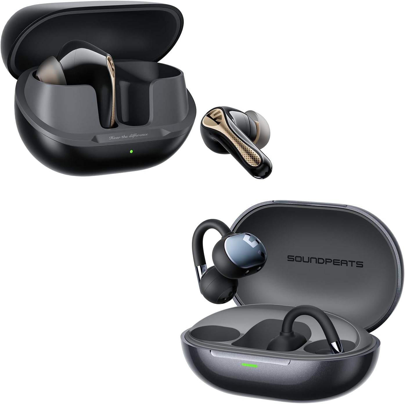 SoundPEATS Air5 Pro+ Noise Cancelling Earbuds & Clip1 Titanium Black Open Ear Clip-On Headphones