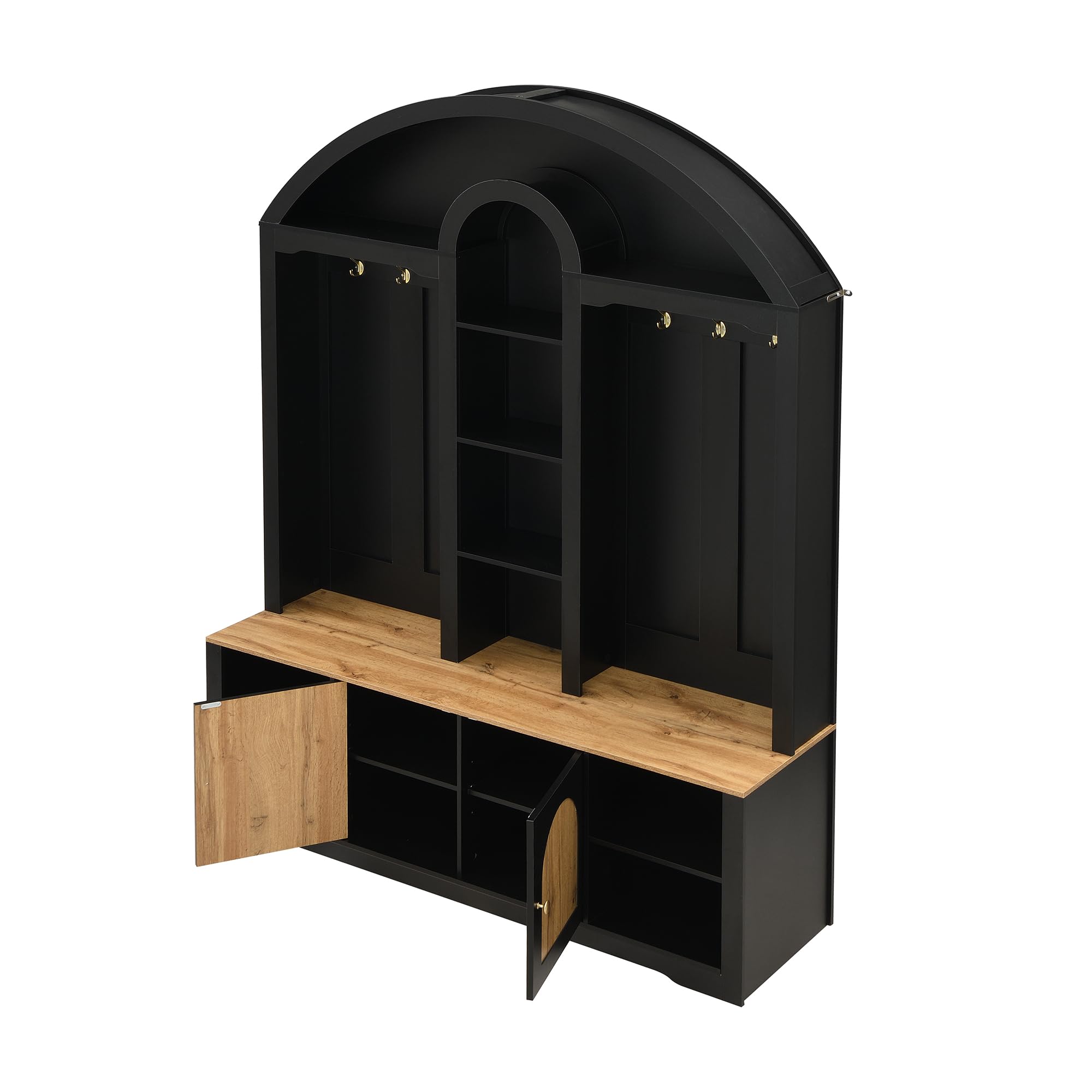 Armadio multifunzione nero 150 x 200 cm, con scarpiera, ripiani e ganci, in robusto MDF dal design moderno e pratico spazio di archiviazione