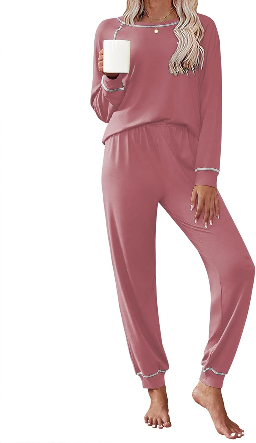 Ekouaer Pajamas Set for Women Soft Comfy Pjs Sets Long Sleeve Sleepwear Loungewear S-XXL