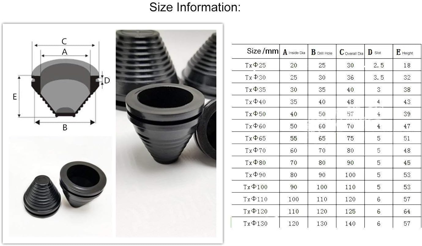 Flyshop 65 mm 2-9/16" Tower Shaped Grommet, 55 mm 2-11/64" ID, 4-Pack Synthetic Rubber Grommets Firewall Hole Plug Wire Protection, Black