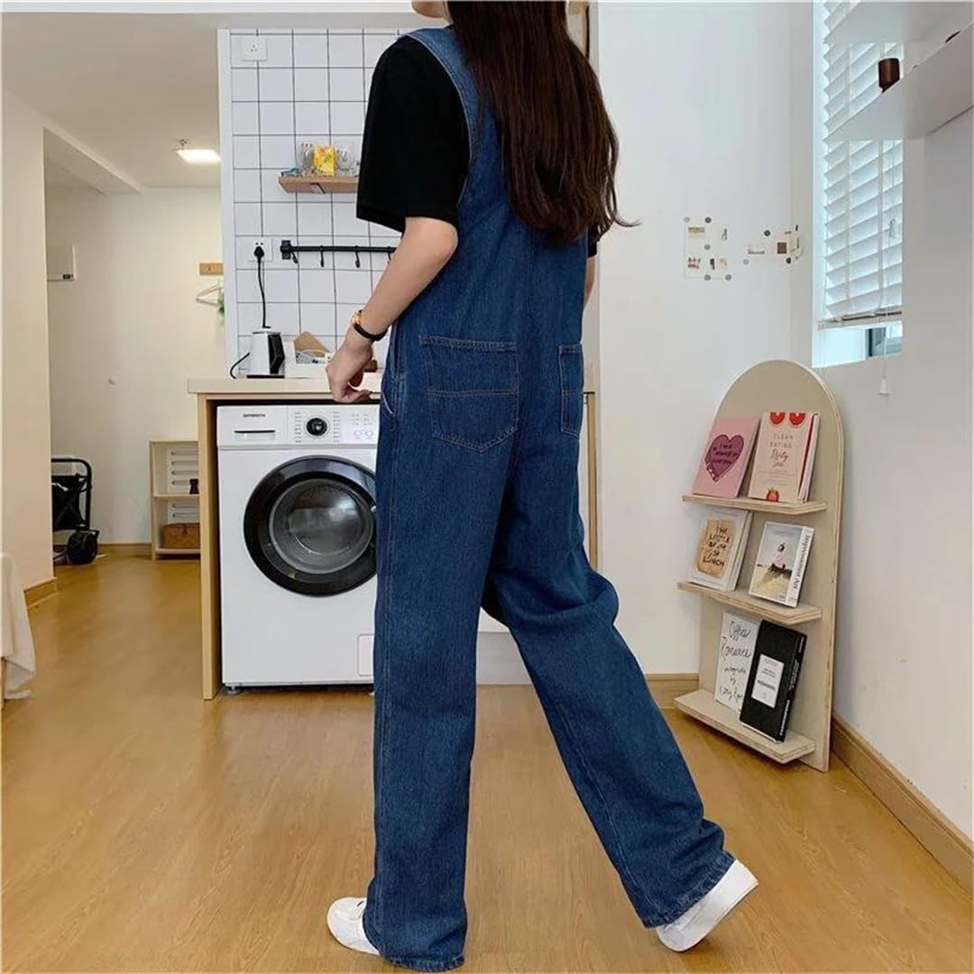 Overol retro con peto para mujer, overol de mezclilla holgado, talla grande, overol de pierna ancha, overol de mezclilla