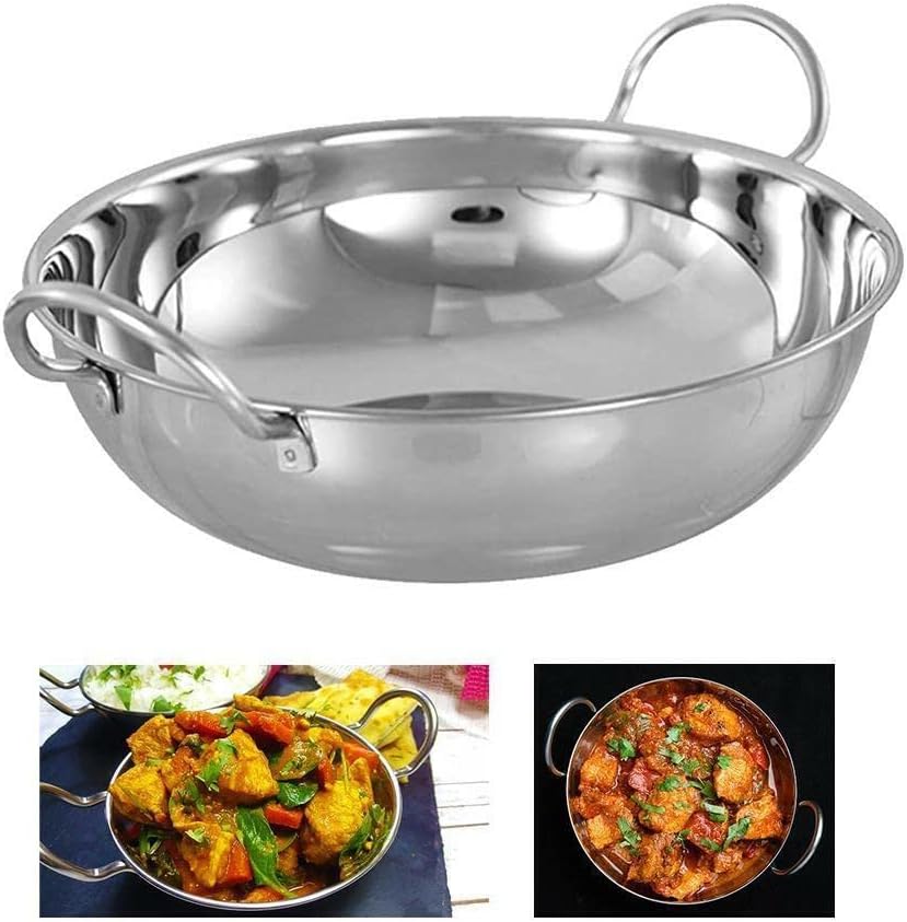 2X Stainless Steel Balti 15cm Deep Serving Dish Kitchen Cookware BigaMart