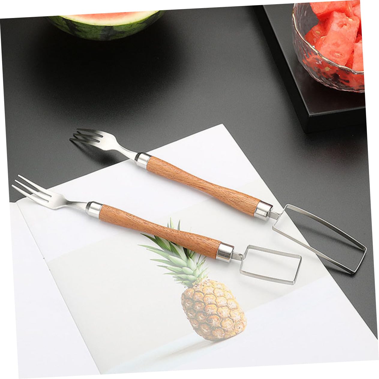 COLLBATH Stainless Steel Watermelon Slicer Fork Dual Head Melon Cutter Tool for Easy Serving Practical Fruit Fork for Quick Cubes and Slices for Parties and Gatherings