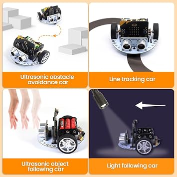 microbit Car Kit Compatible with BBC Micro:bit v2 and v1,STEM Educational Engineering Science Kits for Graphical MakeCode and Python(Without Micro:bit and AAA Battery)