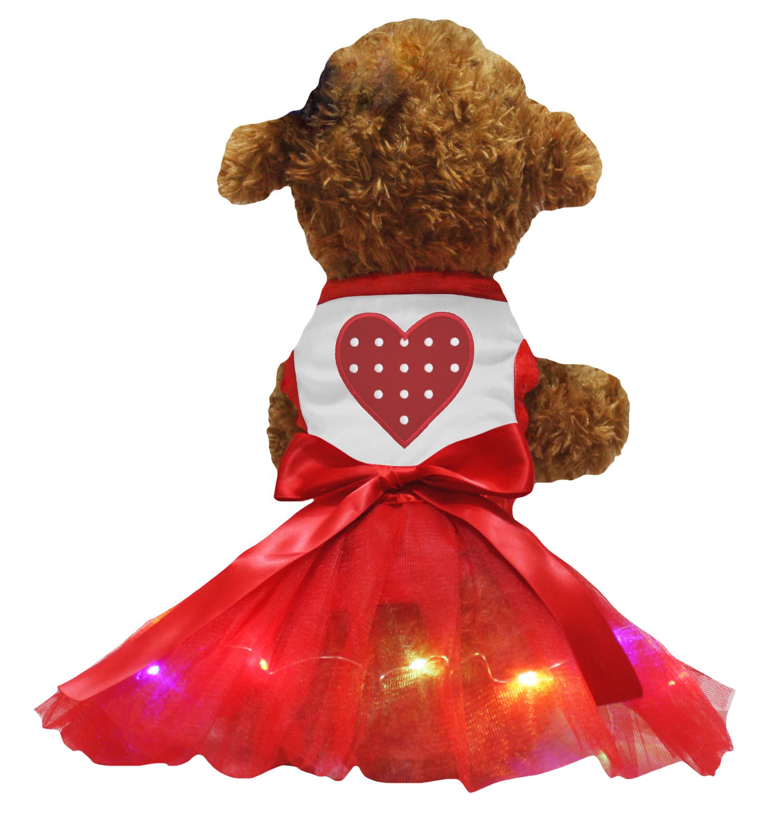 Petitebelle Sequins Love Puppy Dog Dress (Red/Red LED, Small) — image 1