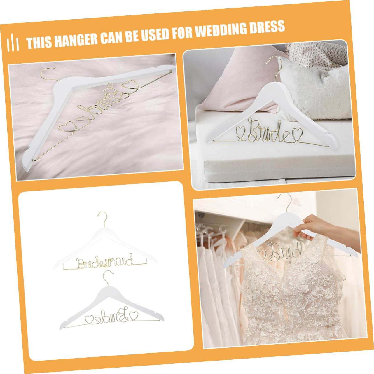 KOMBIUDA Exquisite Piece Wedding Dress Hangers Wooden Iron Iron Wire Hangers for Bridal Gowns