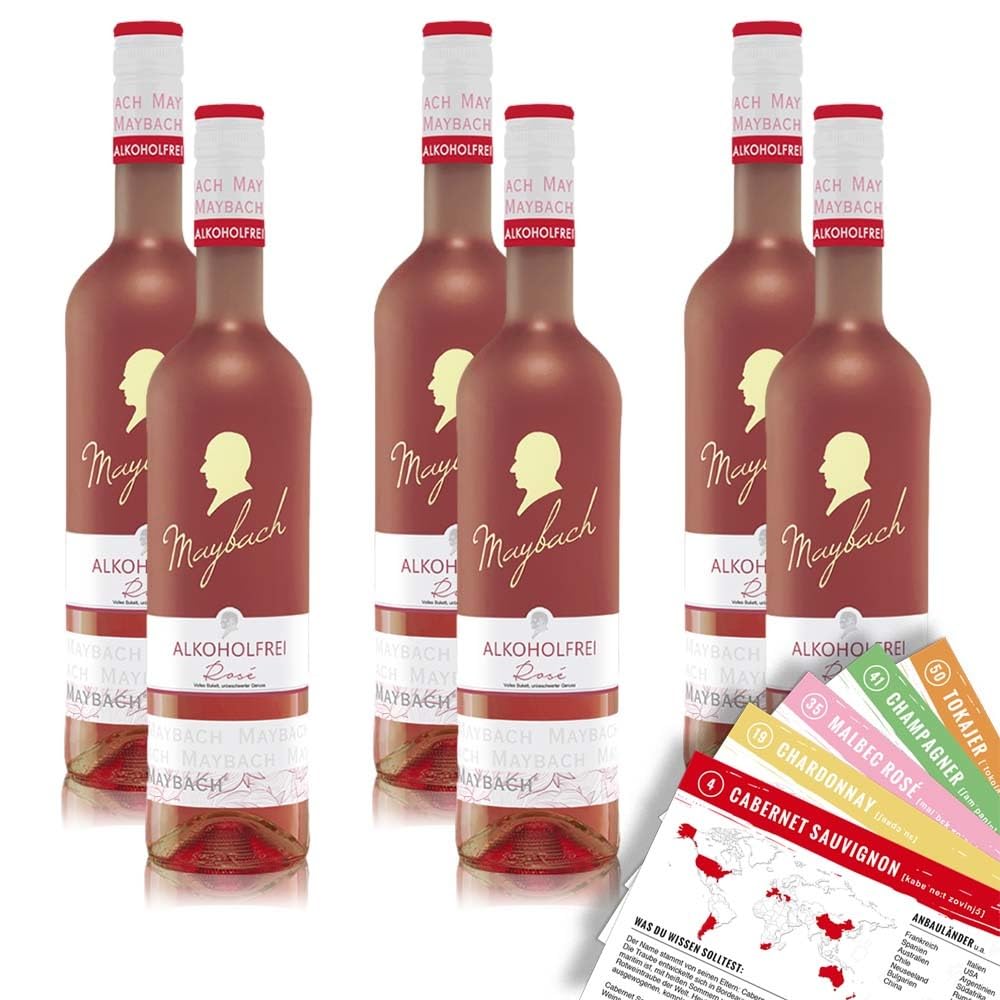 Maybach Roséwein, alkoholfrei, sortenreines Weinpaket + VINOX Winecards (6x0,75l)