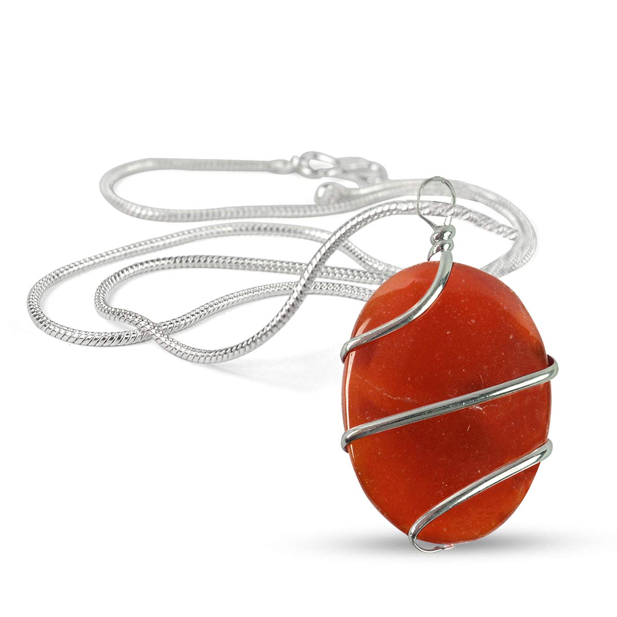 Carnelian Pendant Oval Wire Wrapped Crystal Stone Pendant/Locket with Metal Chain for Reiki Healing and Crystal Healing Gemstone Size 30-35 mm (Color : Red/Orange)-image-1