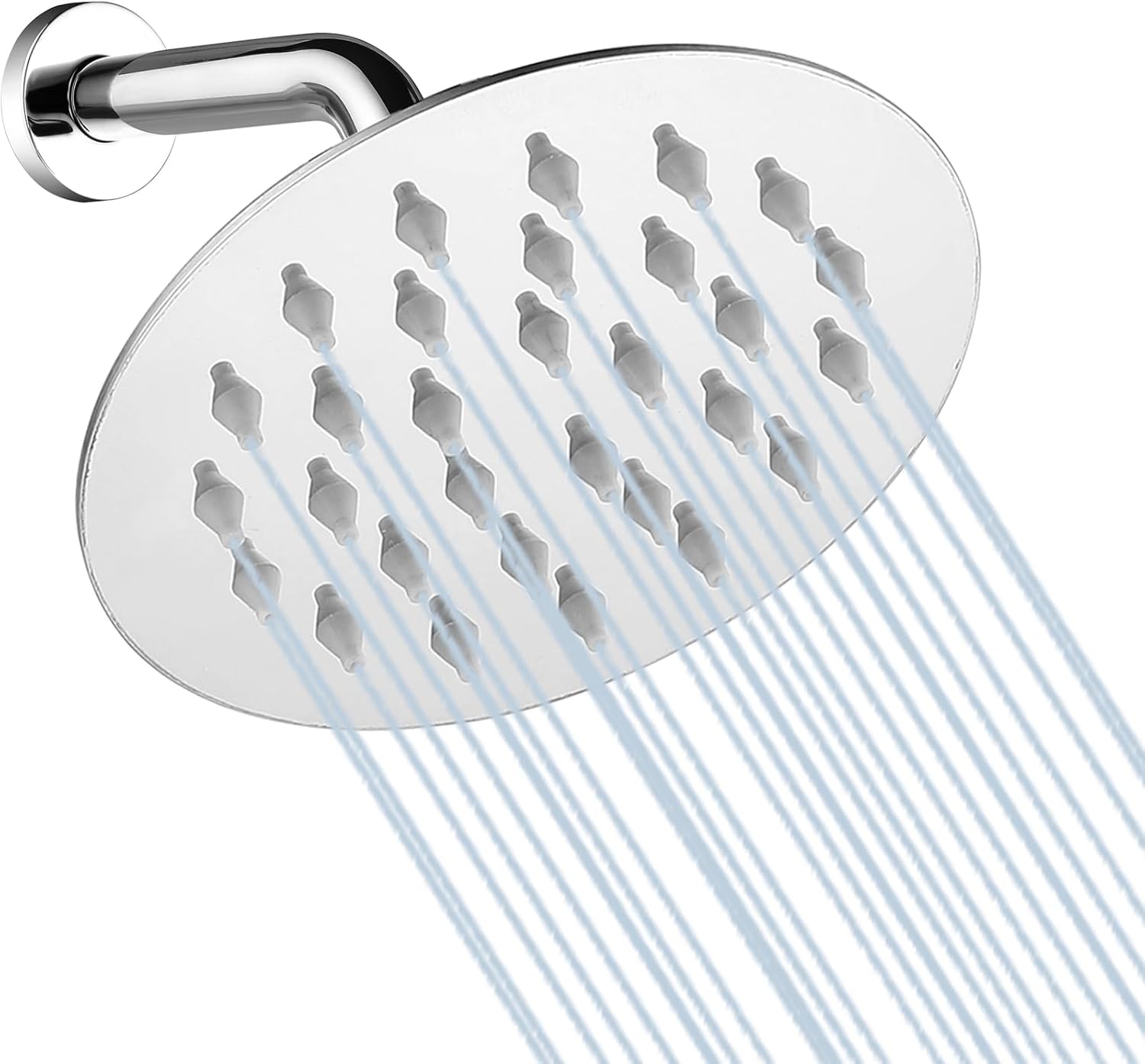 4 Inch Chrome Shower Head, Stainless Steel Fixed Shower Head, High Pressure Wall Mount Bathroom Showerhead,1-Min Install with Anti-Clogging Silicone Nozzles, Universal Replacement Fit 1/2"