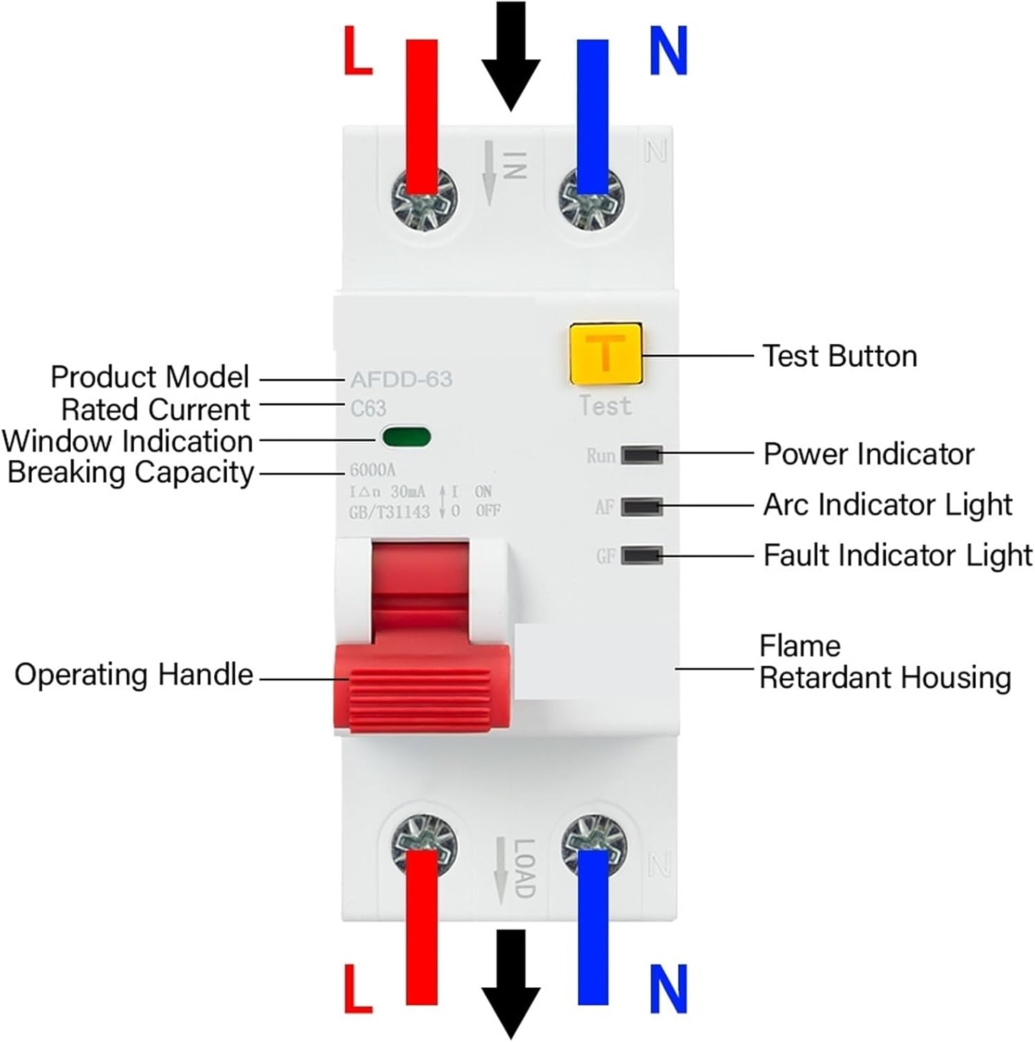 AC220V Arc Fault Protector Device Circuit Breaker Interrupted Overload Earth Leakage Short Circuit Protection(40A)