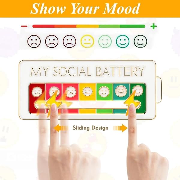 Social Battery Lot de 2 Broches Émaillées « My Social Battery » Indicateur d'Humeur Raimbow pour Conversion d'humeur, Expression Créative Noir et Blanc - 1