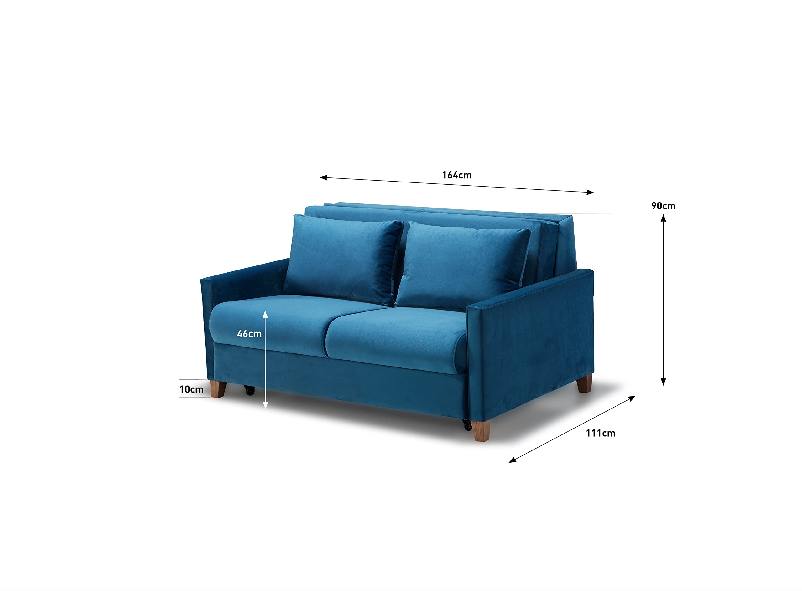 EVERGREENWEB - Divano Letto 2 posti con letto estraibile e spalliera reclinabile, Divano di design Moderno zampe di legno e cuscini in omaggio, Braccioli Slim, Materasso 140x190 - Margot Tortora