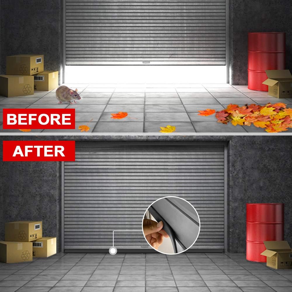 Garage Door Seal Top and Sides - 20FT EPDM Universal Garage Door Threshold Seals Bottom Rubber with Nails, Weatherproofing Door Rubber Seal Strip Replacement, Blocks Winds Dust Rain Snow
