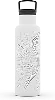 Vista 61 de Well Told Botella de agua aislada con mapa de Washington DC grabado, botella de acero inoxidable grabada (21 onzas, blanco) botella aislada de mapa