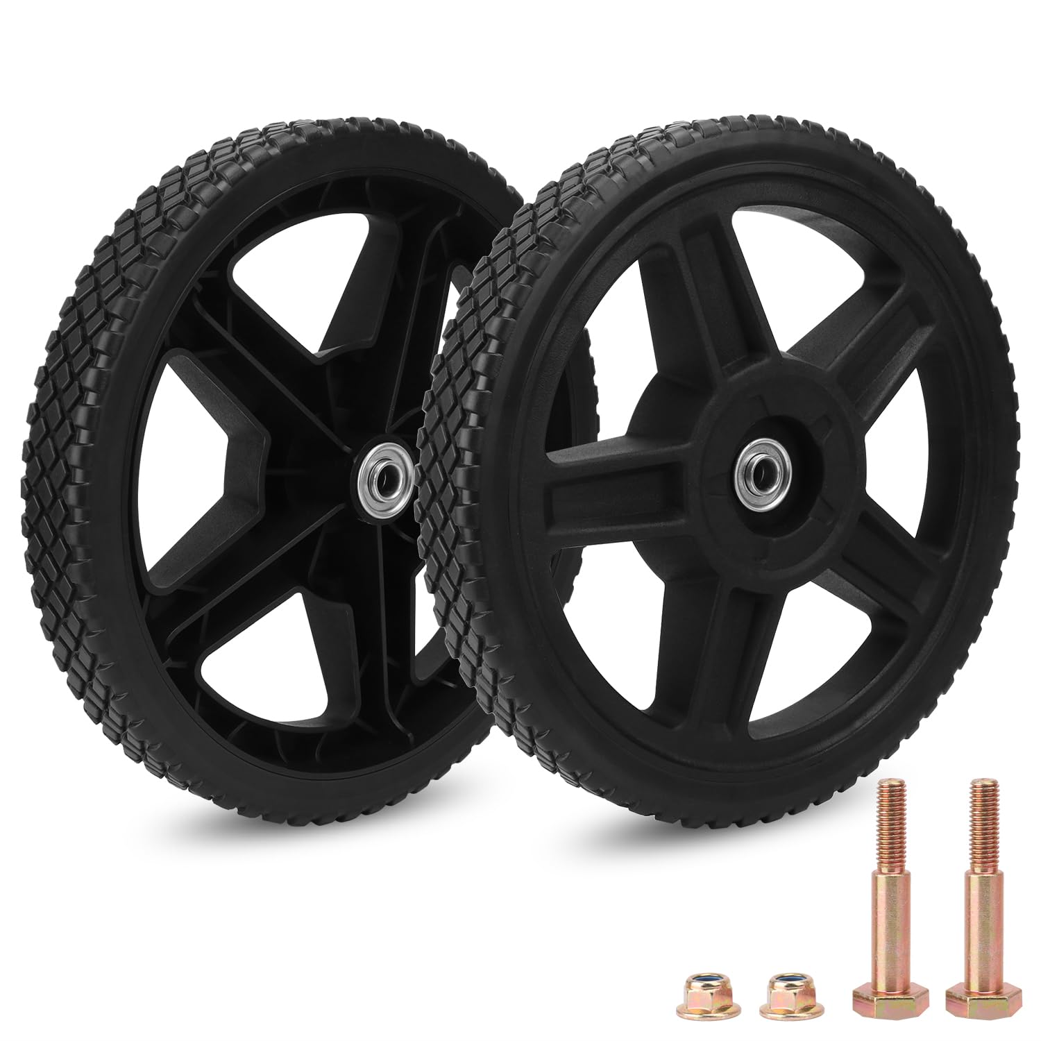 Paquete de 2 ruedas para cortacésped, kits de ruedas de 12 x 1.75 pulgadas, ruedas de silla de ruedas, cortacésped de empuje, se adapta a la mayoría de cortadoras de césped estándar,