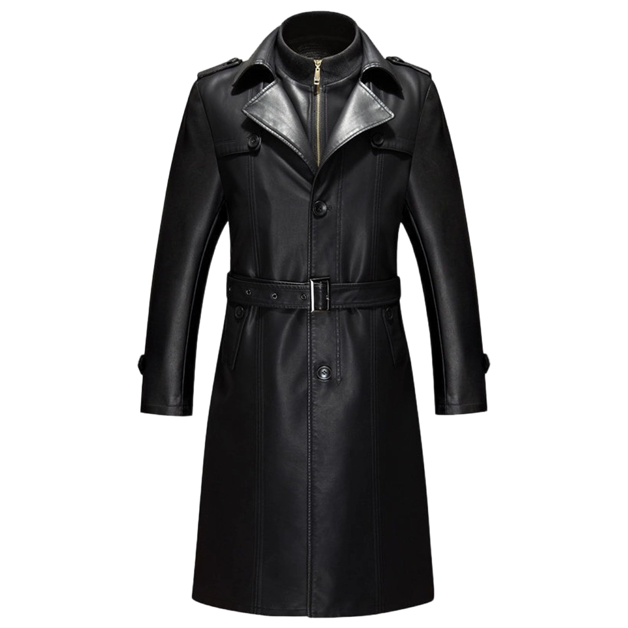 Trench long en similicuir pour homme avec double col moderne
