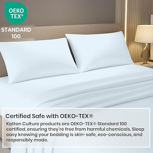 Miniatura 3 de Juego de sábanas Kotton Culture de 4 piezas, de 1000 hilos, 100 % algodón egipcio de alta calidad, bolsillo profundo, lisas, lujosa ropa de cama de