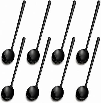 Pack of 8 Black Stainless Steel Espresso Spoons, 5.3 Inch Mini Teaspoons Set for Coffee, Dessert, Cake, Ice Cream, Tea, Sugar, Cappuccino, Mirror Finish Small Spoon Set
