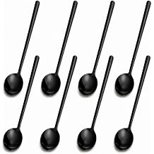 Pack of 8 Black Stainless Steel Espresso Spoons, 5.3 Inch Mini Teaspoons Set for Coffee, Dessert, Cake, Ice Cream, Tea, Sugar, Cappuccino, Mirror Finish Small Spoon Set