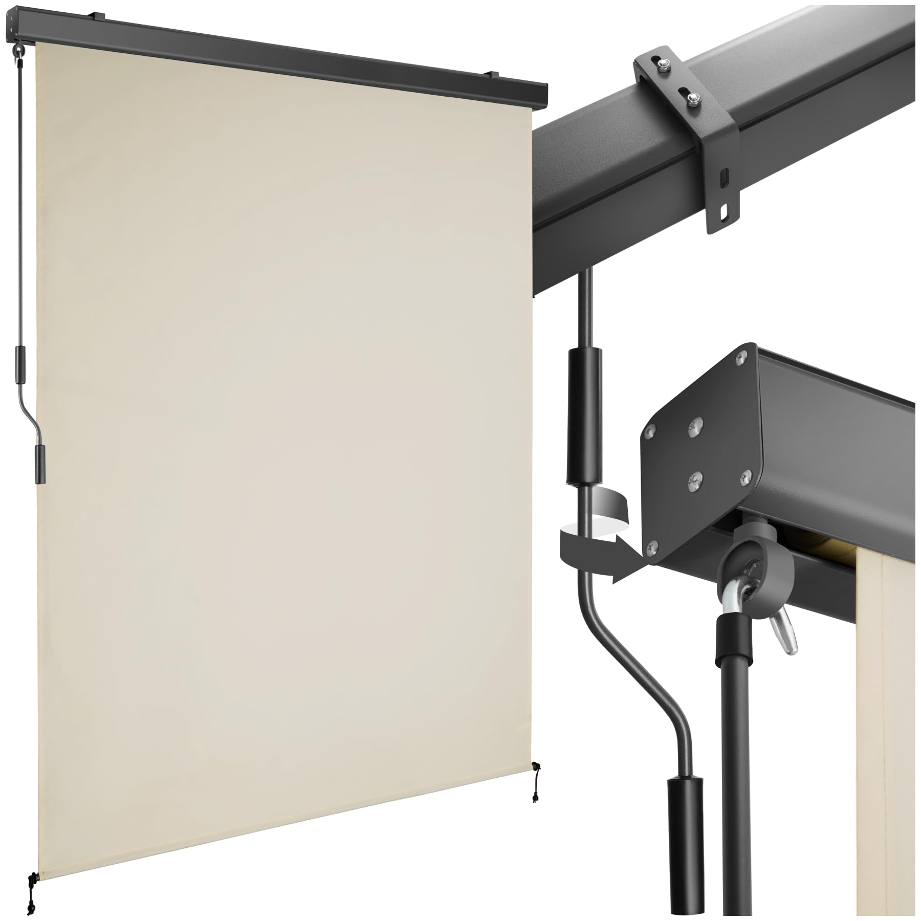 tectake® Vertical Awning with 50+ UV Protection & Water-Repellent Fabric, Privacy Screen with Durable Aluminium Housing & Hand Crank, Ideal as Patio, Balcony & Garden Screen - 140 x 250 cm, Beige