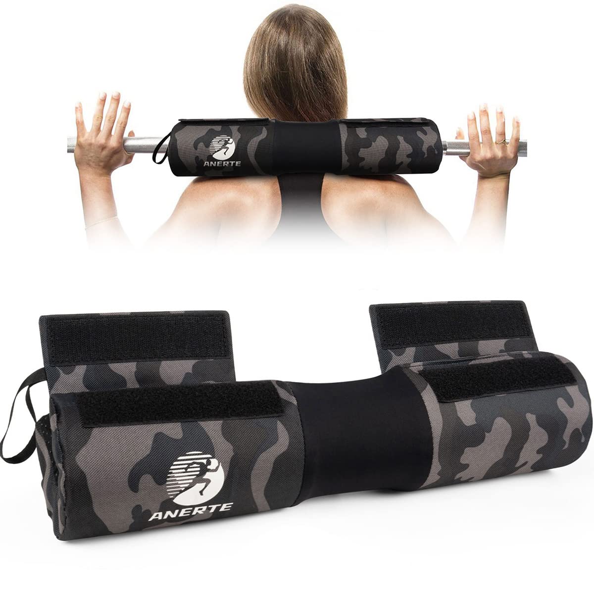 Barbell Pad for Hip Thrust, Squat Bar Pad with Closure,Neck & Shoulder Protective Pad for Squats, Lunges, Hip Thrusts-Fits All Standard and Olympic Bars (Gamouflage Grey)