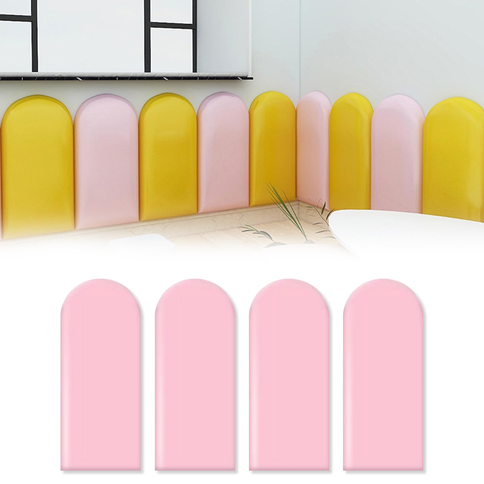Imbottitura 3D anti-collisione per testiera, adesivi in poliuretano 20x40 cm, camera da letto, cameretta (rosa, 4'