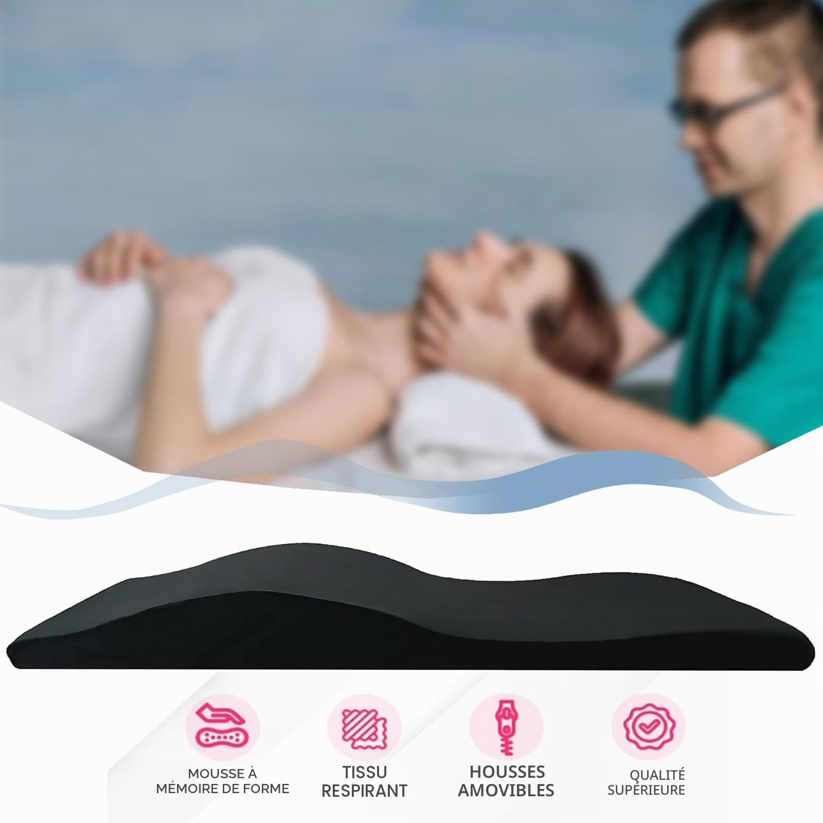 Surmatelas de Massage Wave - Ergonomique - 180 x 60 cm - avec Mousse Haute densité - pour Chaise Longue cosmétique, Massage Spa et Salon de beauté (Matelas Uniquement)