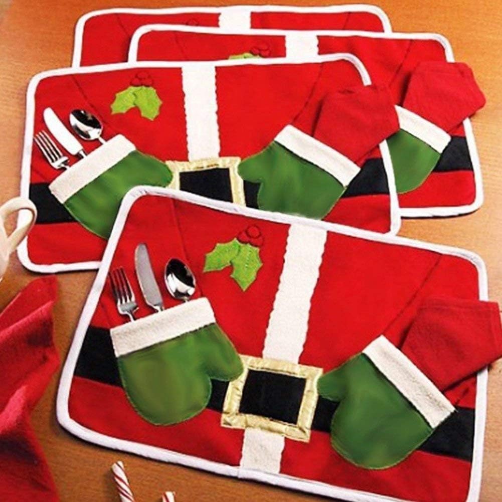 Hever 4 PCS Set Dish Bowl Food Placemat Mat Christmas Party Decoration Santa Claus (4 Pcs Placemat)